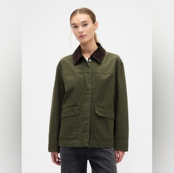 GAP Jackets & Blazers - GAP Khaki Utility Jacket with Dark Brown Collar